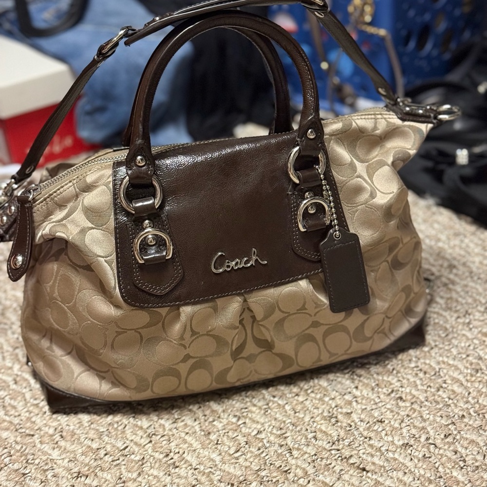 Coach Brown and Cream Satchel with Elegant Two-Tone Design